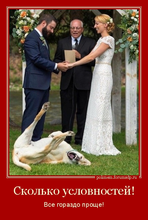 Собака смеется над процессом венчания.