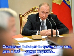 Путин на совещании. Сколько на человека не кричи, а все таки, дать в лоб  — как-то надежнее...