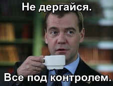 Медведев пьет чай.